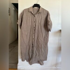 Handmade 100% Linen Button-Down Mini Dress / Tunic — Light Grey-Brown